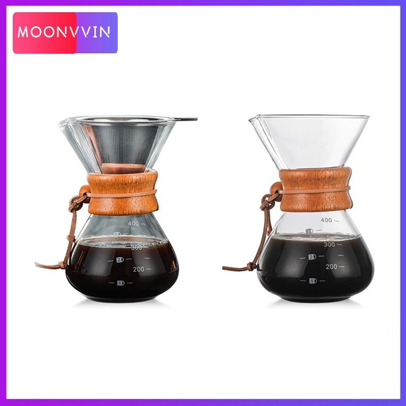 Herbruikbare Glas Koffie Pot Handleiding Koffiezetapparaat Hoge Temperatuur Rvs Koffie Filter V60 Filter Pot Barista Gereedschappen