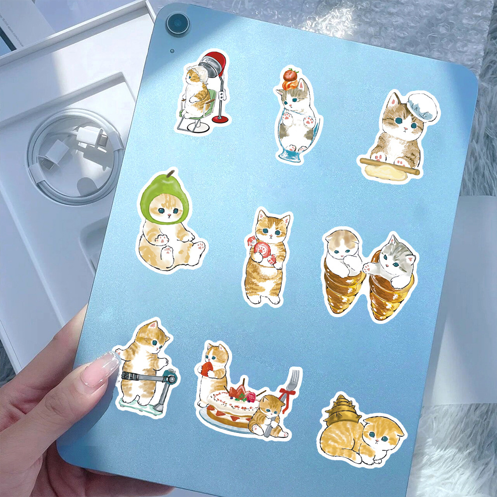 50Pcs Cartoon Cat Stickers Cute Kitten DIY Stickers Scrapbooking Phone Luggage Skateboard Decorative Waterproof Graffiti Decals
