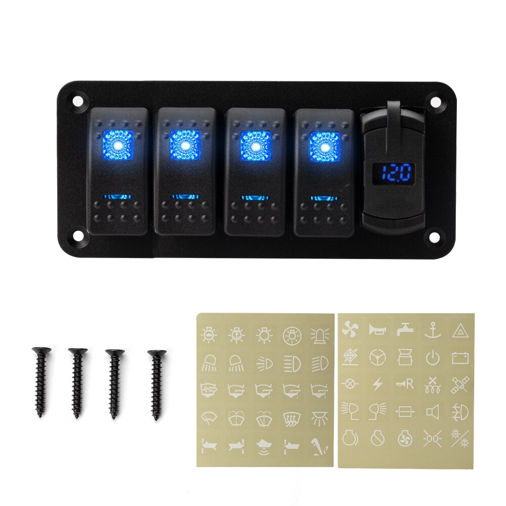 2 3 4 5 6 8 Gang Led Rocker Switch Panel Met Voltmeter 4.2A Dual Usb Rocker Stijl Fast Charger voor Auto Marine Boot Waterdicht: 5 Gang Blue