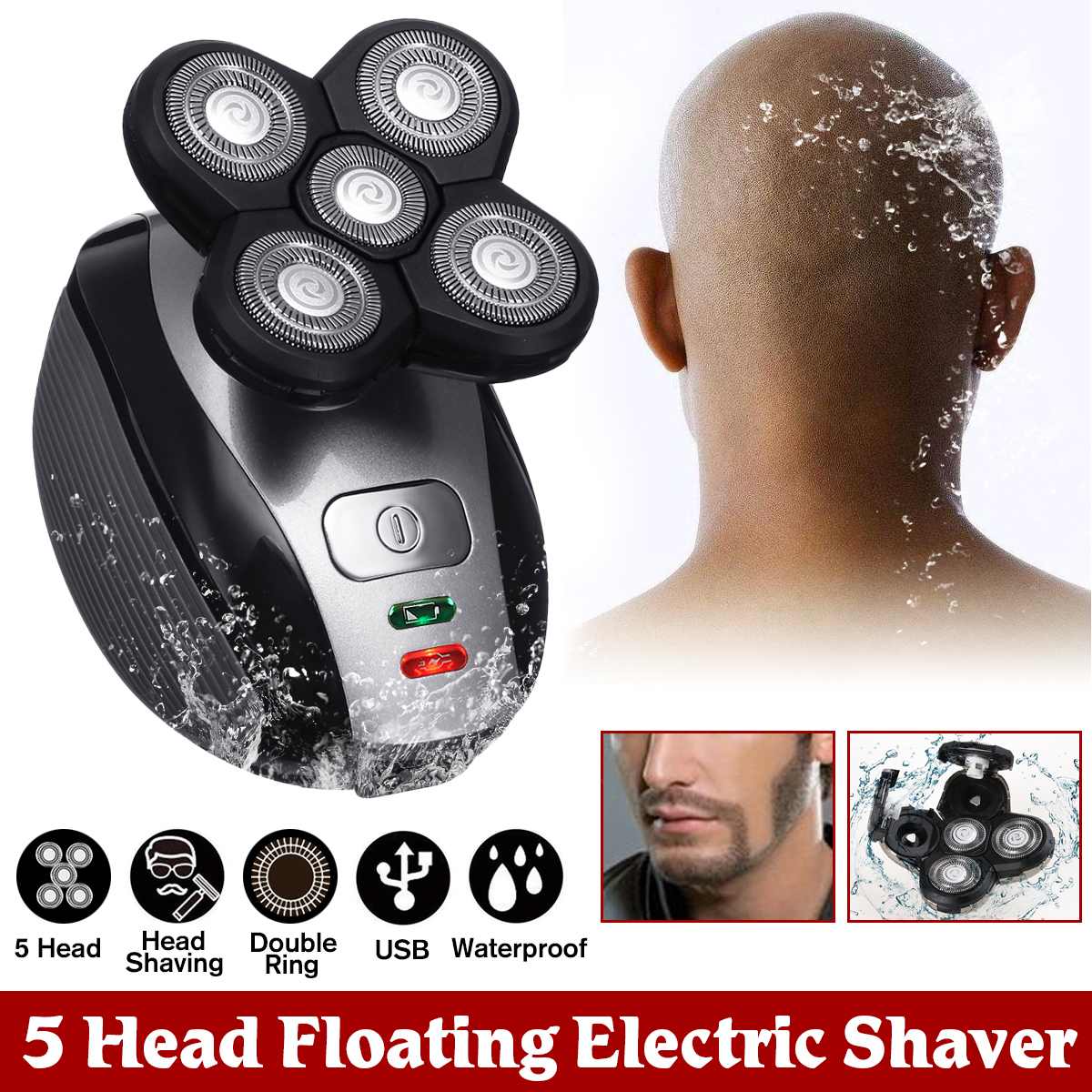 5 in 1 Multifunction Electric Shaver Hair Trimmer Clipper Bald Machine 5 Heads Rechargeable 4D Floating Head Electric Razor