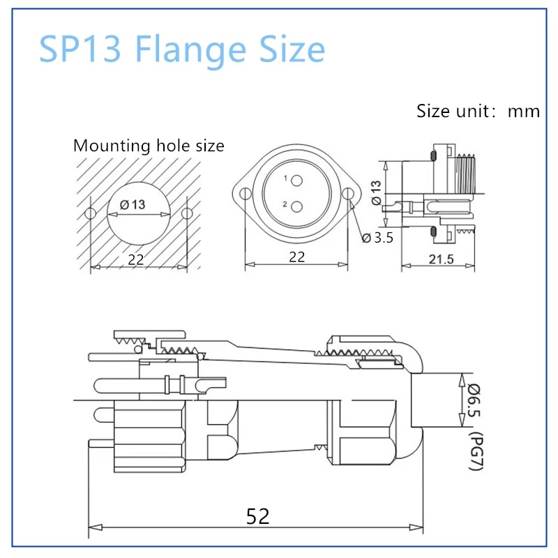SP13 Waterproof Connector IP68 1/2/3/4/5/6/7/9 Pin Cable Connectors Male/Female Plug And Socket Nut/Flange/Docking