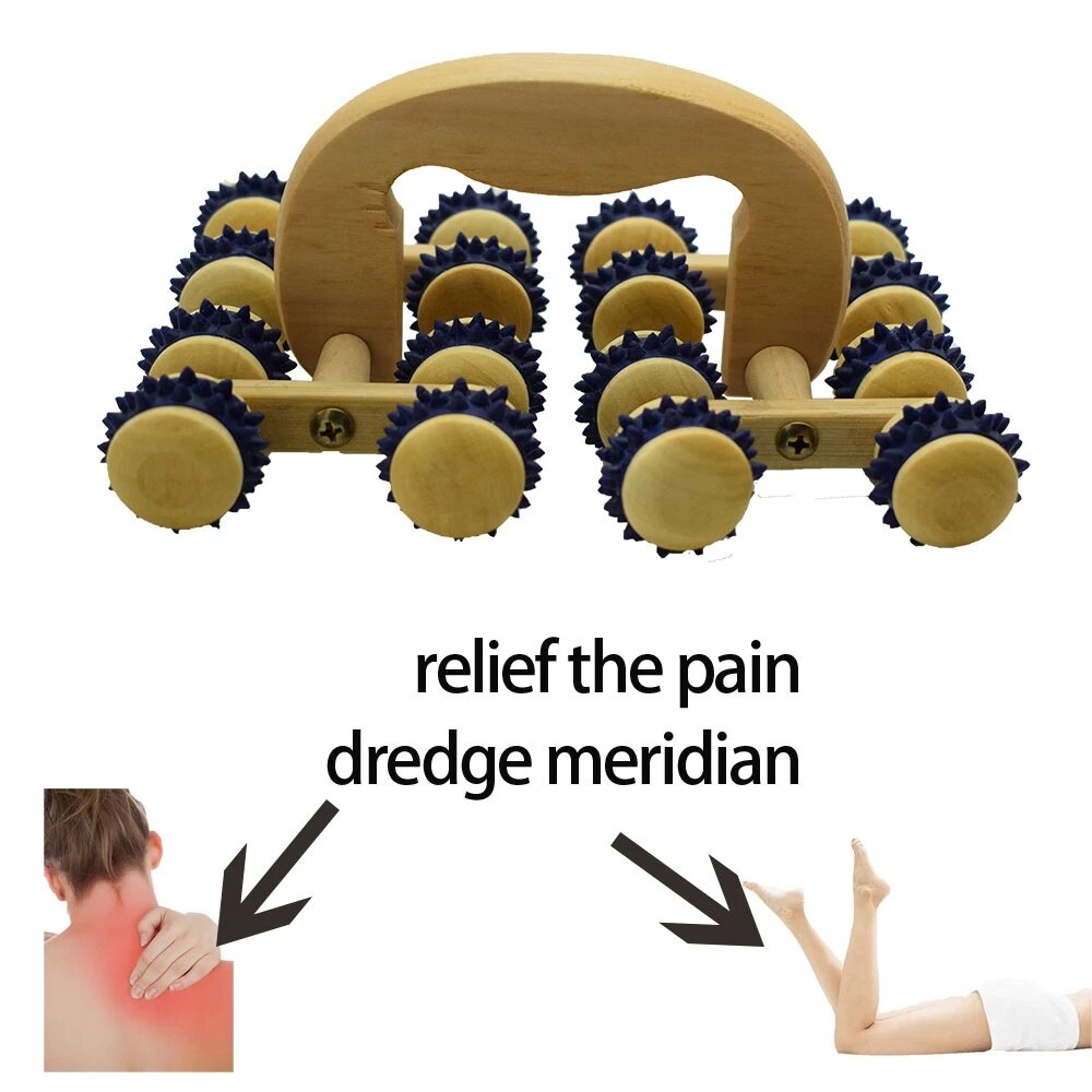 Rouleau à roulettes en bois à 16 roues, boule de massage pour le dos et le corps, outil de relaxation sain, en forme de roue