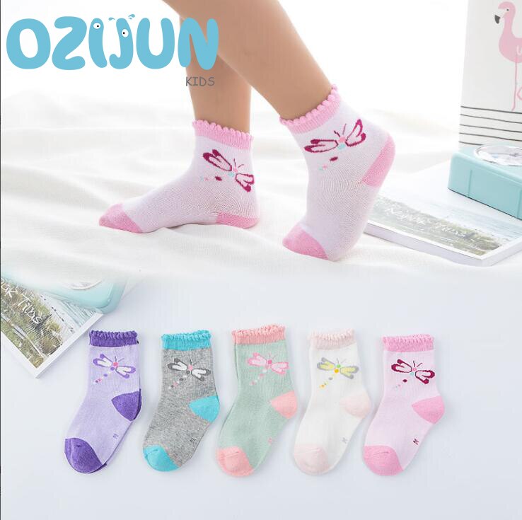 2017 Outono Inverno 5 Pares/lote Resiliência Das Crianças Meias de Algodão Para A Menina Menino Suor Respirável 1-3Y/4-6Y/7-10Y