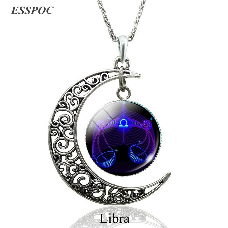 12 sterrenbeelden Hanger Crescent Moon Ketting Weegschaal Schorpioen Steenbok Waterman vissen Sterrenbeelden Ketting Vrouwen Sieraden: Libra