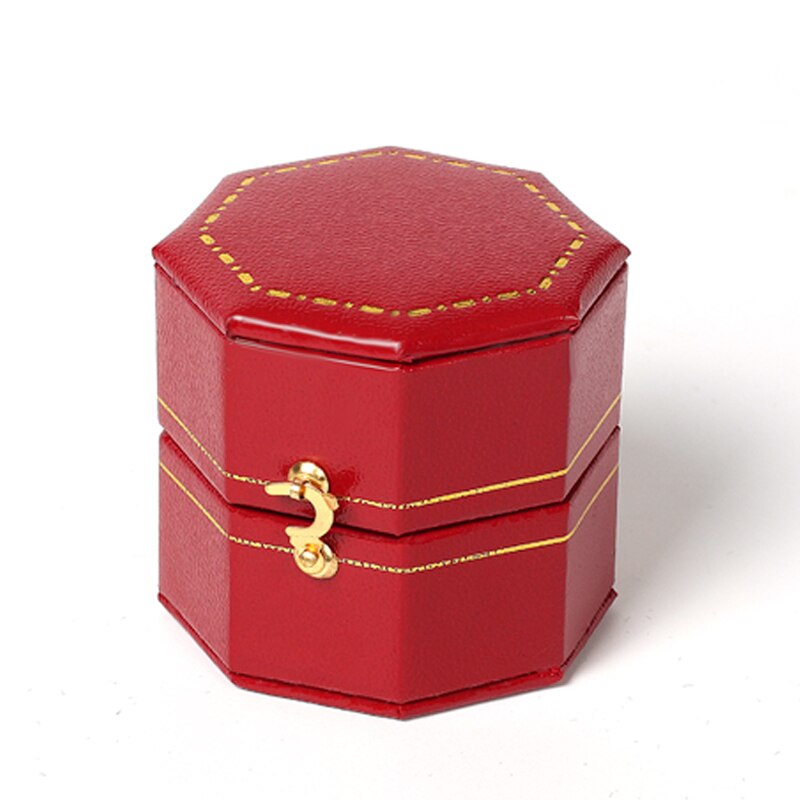 Mini Zwarte Achthoekige Pu Lederen Vintage Sieraden Display Voorstel Trouwring Box Voor Mannen En Liefhebbers Dating: Retro red
