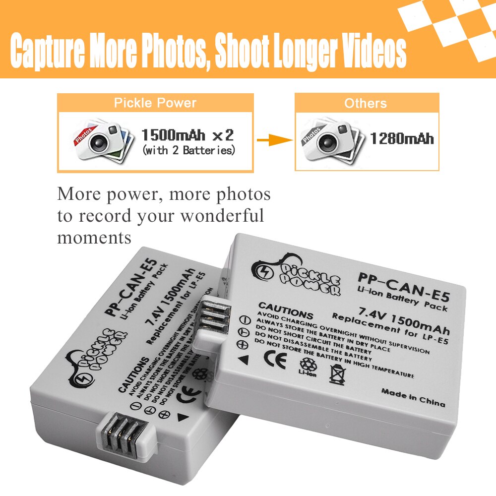 LP-E5 LPE5 LP E5 Camera Battery + LED Daul USB Charger for Canon EOS 1000D 500D 450D Kiss X3 X2 F EOS Rebel XS XSi Rebel T1i.