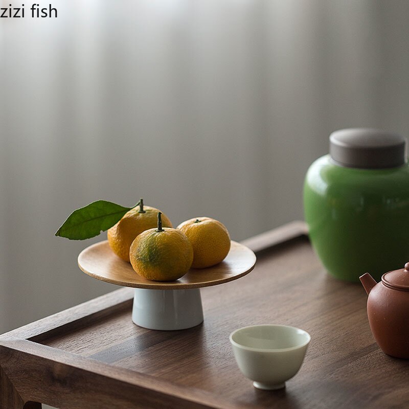 Cuenco de madera de bambú para fruta, platos de madera para postre, aperitivos, platos de cerámica, bandejas para servir de , mesa de café, platillo de té, soporte para pasteles