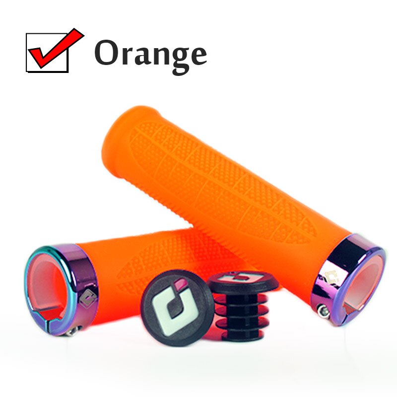 Odi styrhandtag silikon halkfritt cykelgrepp 130mm låsning för 22.2mm handtag vägfällbar svart cykelgrepp tillbehör: Orange