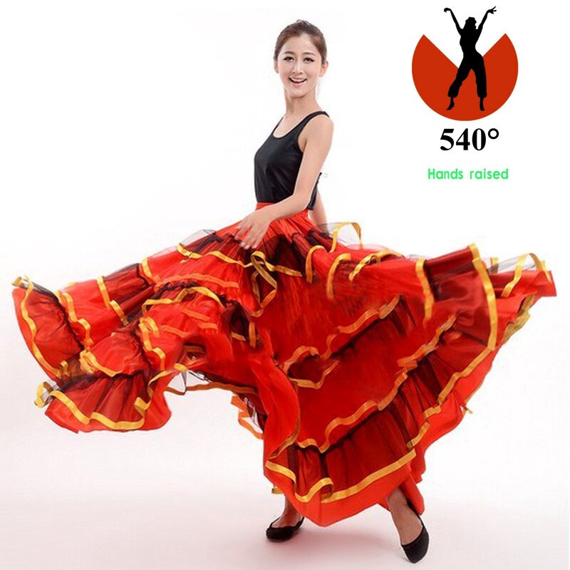 Womens Ballroom Spanish Flamenco Dance Skirt Red Dancer Fancy Dress Costume Belly Dancing Skirts 360/540/720 Degree: 540