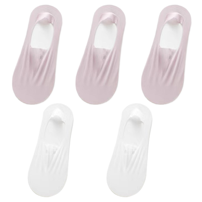 5Pairs Women Invisible Boat Socks Breathable Silicone Non-slip Ultra-thin Sock Slippers Elastic Ice Silk Low Sox: green