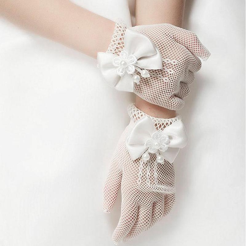 1 Pair White Lace Faux Fishnet Communion Flower Gloves Ceremony Accessories Princess Kids Children Gloves For Bride Party G Y8S4: Default Title