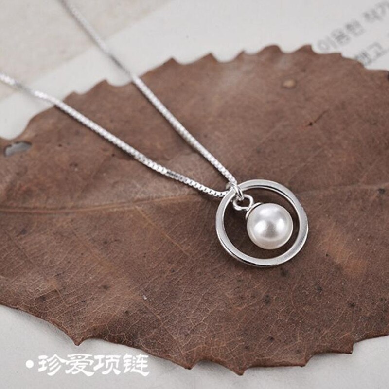 Belle 925 bijoux en argent Sterling femme coréen transbordement perle cercle pendentif collier H273