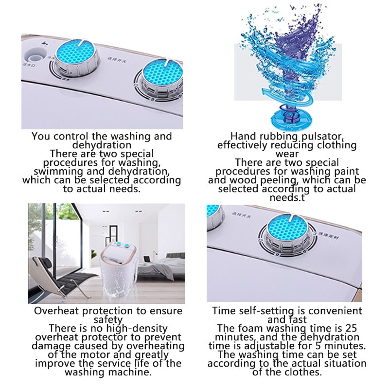 Washing Machine Semi-automatic Dehydration Machine with Spin Dryer Mini Small Washing Machine Single Tub One Piece CY