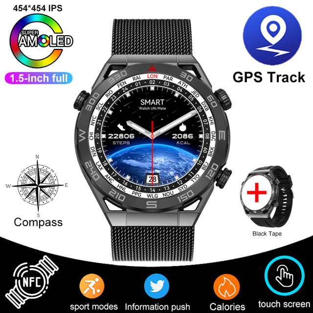 Huawei DT UltraMate Smartwatch pour homme, NDavid, boussole, appel Bluetooth, suivi GPS, ECG 2024 +, sport, original, , 100: Bleu