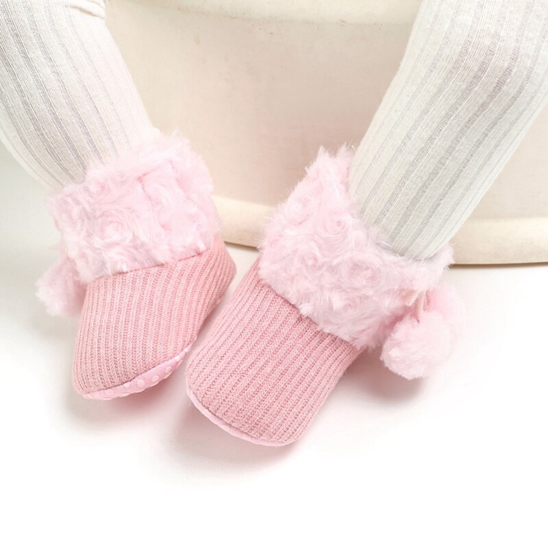 Newborn Baby Winter Boots Baby Girl Boys Winter Warm Shoes Solid Toddler Fuzzy Balls Kid Shoes