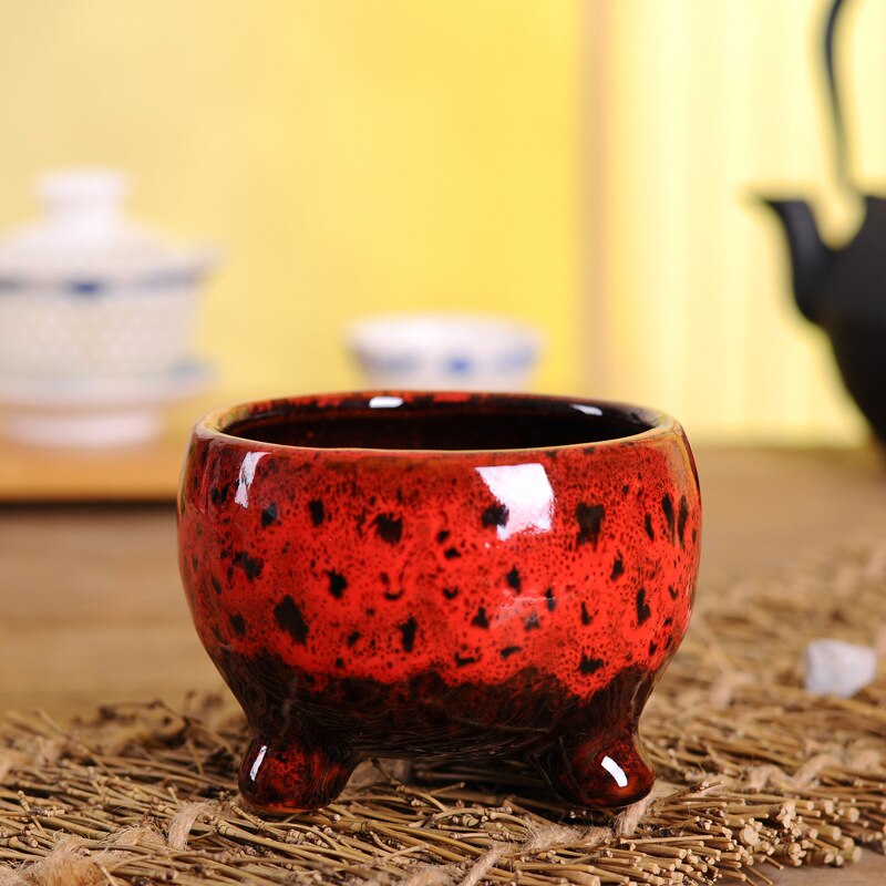 Keramiske grønne saftige blomsterpotter keramiske ovnændrede saftige planter blomsterpottehåndværk: Rød