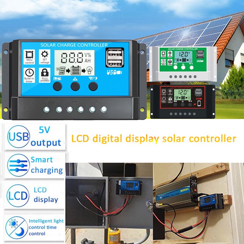 Solar Charger Controller Zonnepaneel Battery Regulator Met Dual Usb-poort Lcd Display