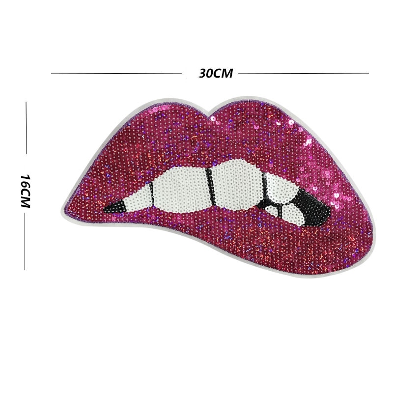 Personality Big Sexy Lips Sequin Patch Iron on Patches for Clothing Heat Transfer for T-shirt Badges Applications DIY Appliques: Purple 