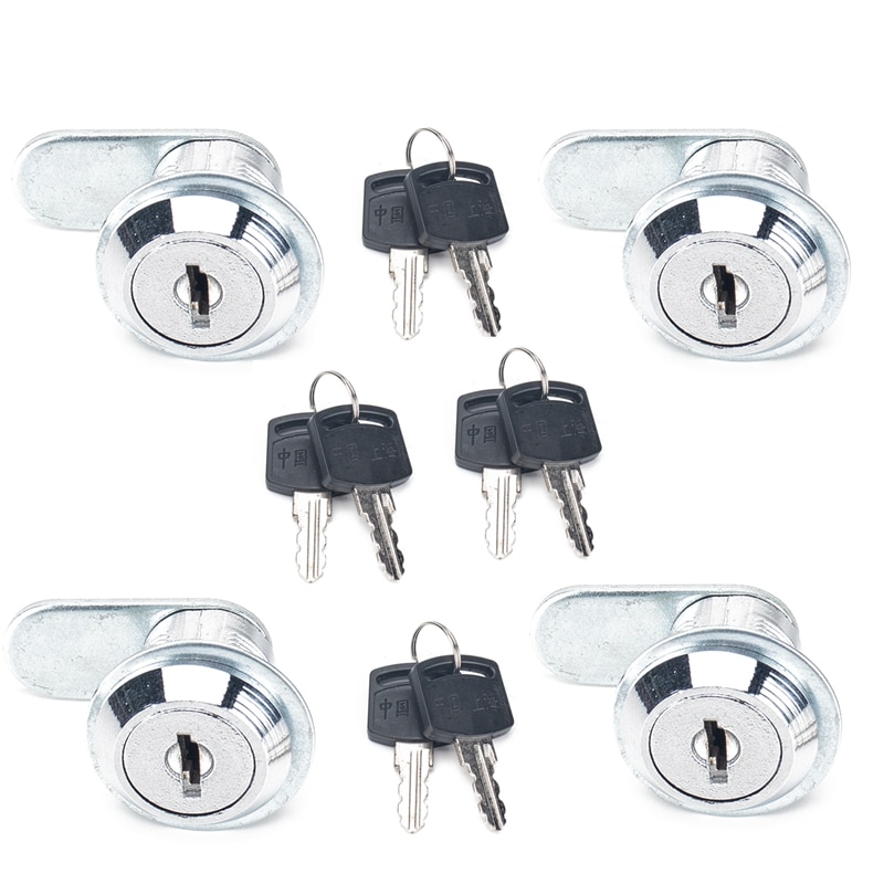 4 Stuks 15Mm Rv Deurslot En Lade Buis Cam Lock Met 8 Sleutel Cilinders En Gegalvaniseerd Oppervlak, chrome: Default Title