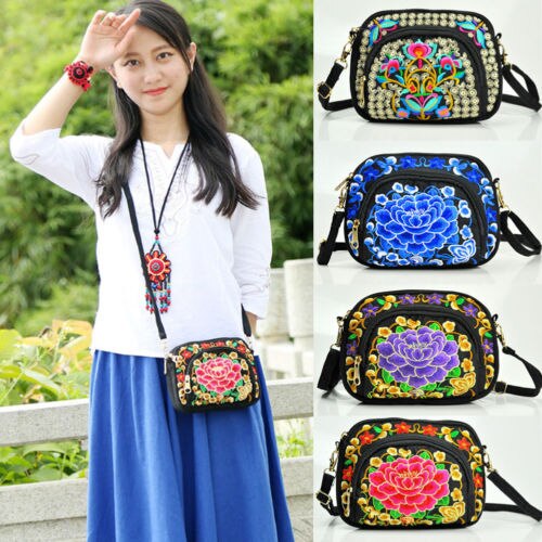 Bolso de hombro Vintage Hmong Tribal étnico tailandés indio Boho bolso de mensaje tapiz bordado hecho a mano de lino