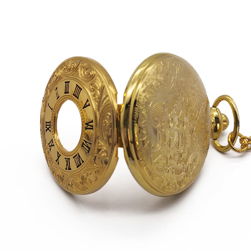 Retro Steampunk Hollow Case Quartz Pocket Watch men Necklace Gold Pocket &amp; Fob Watches Chain Men Women Clock Pendant