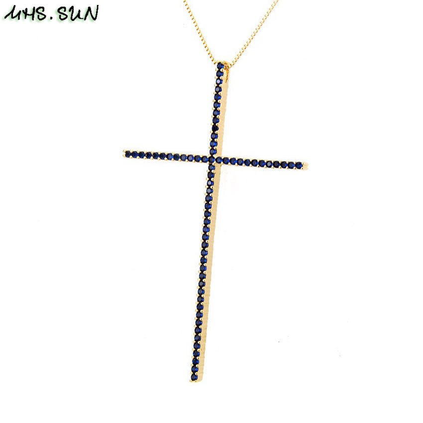 MHS.SUN CZ Zircon Big Cross Pendant Necklace For Men Women Hip Hop Gold/Silver/Black Chain Necklace Religion Jewelry 1PC: 3