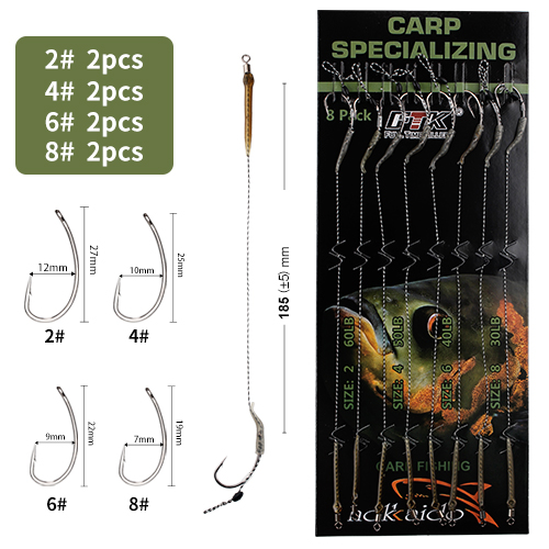 FTK 18,5 cm 6-8 Uds anzuelos de pesca de carpa líder aparejos de pelo con línea 30-60LB 2/4/6/8 # Accesorios para anzuelos de carpa del grupo alimentador europeo: Azul marino