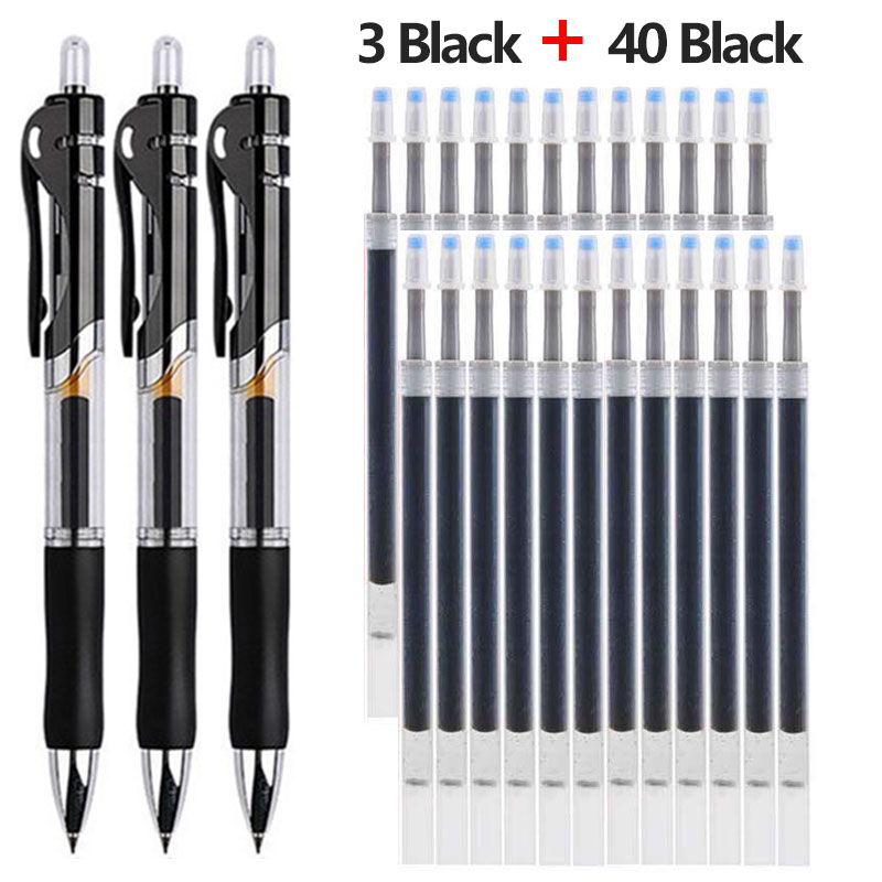 Juego de 43 Uds de bolígrafos y recambios de Gel, papelería, bolígrafo de escritura Kawaii, tinta negra/roja/azul, bolígrafo azul de 0,5mm, suministros escolares de oficina