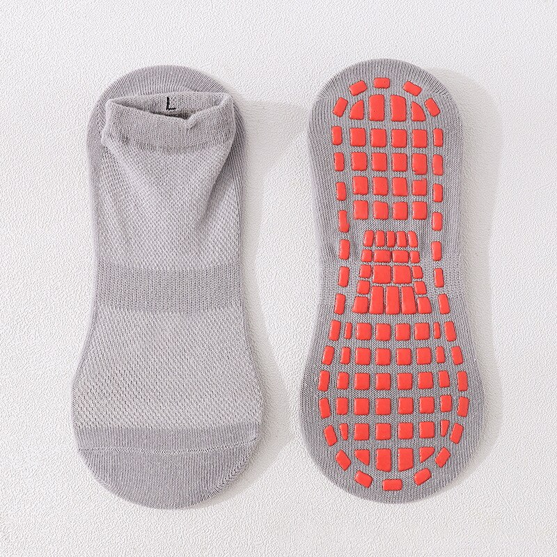 Calcetines antideslizantes para niños y adultos, calcetín de trampolín de algodón transpirable, corto, elástico, para niño y niña, para exteriores, deportes y Yoga: gray / Adult