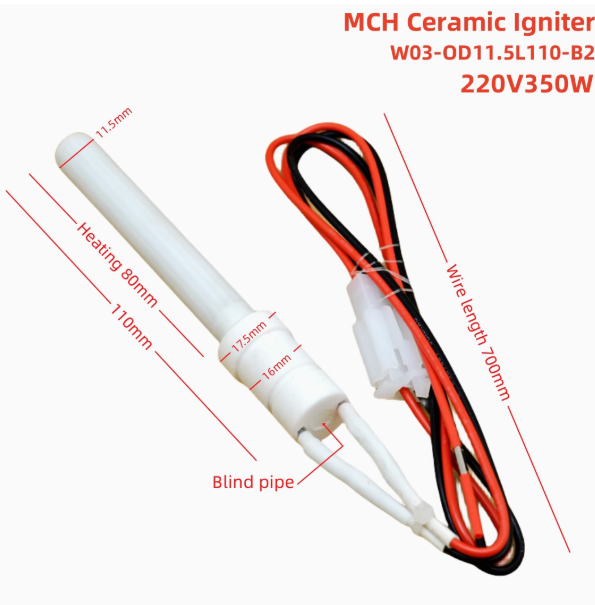 Ceramic Igniter 220V350wBBQ Wood Pellet Ignition Rod MCH Ceramic Heating Tube: black