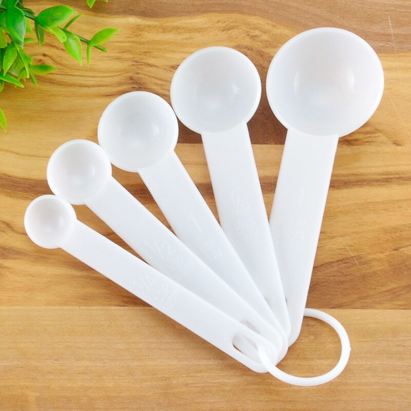 Cuchara medidora portátil, juego de 5 unidades, cuchara medidora de plástico, utensilios de cocina o cafetería, utensilios de cocina plásticos: Blanco