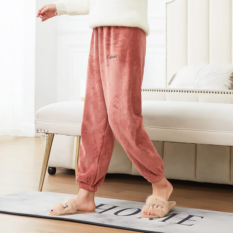 Dame flanell bukser dame & #39 ;s søvn pysjamas høst vinter varm hjemme wear casual lang bukse pyjamas 6 farger tykke bukser nattøy: Rød