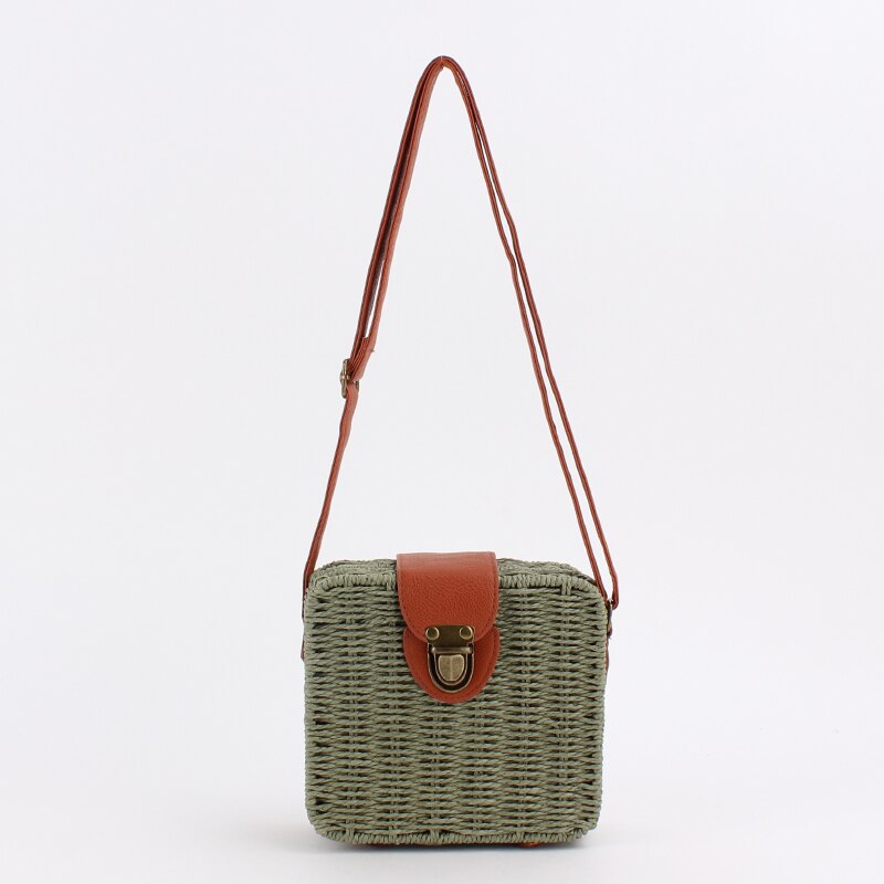 Caja informal de mimbre para mujer, bolso cruzado de mimbre de caramelo tejido para mujer, Bolso pequeño de playa para verano, bolso vintage con solapa bali: green