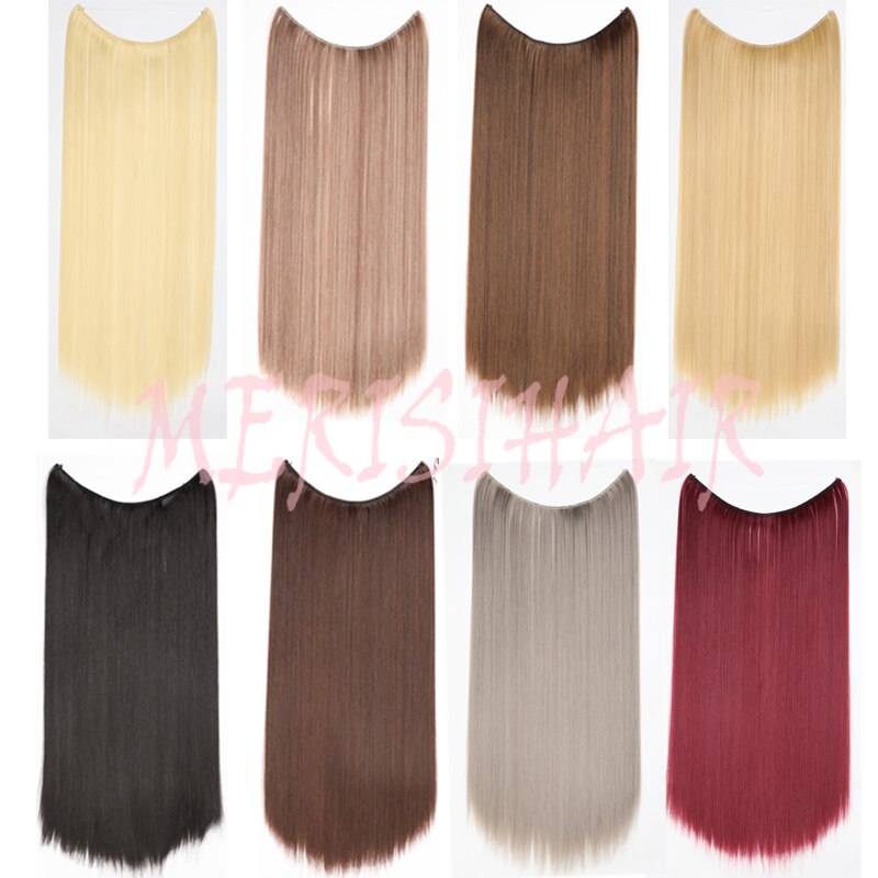 MERISI HAIR 24" Invisible Wire No Clips In Hair Extensions Secret Fish Line Hairpieces Synthetic Wavy Hair Extensions