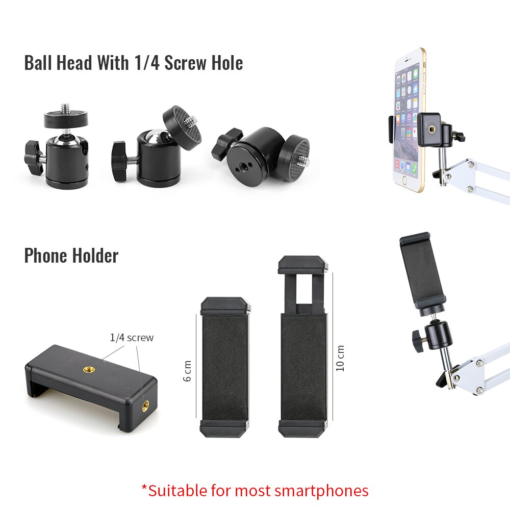Camera Webcam Statief Tafel Stand Set Fotografie Verstelbare Met 1/4 Draad Lange Arm Boom Holder Ondersteuning Voor Led Ring Licht