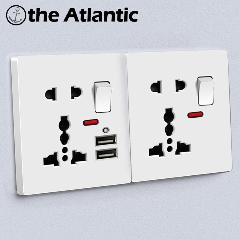 Universal Socket With 2.1A Dual USB 3 5 Hole 13A Wall Power Socket 2 Pin 3 Pins White Plastic Frame Phone Holder DE EU FR Outlet
