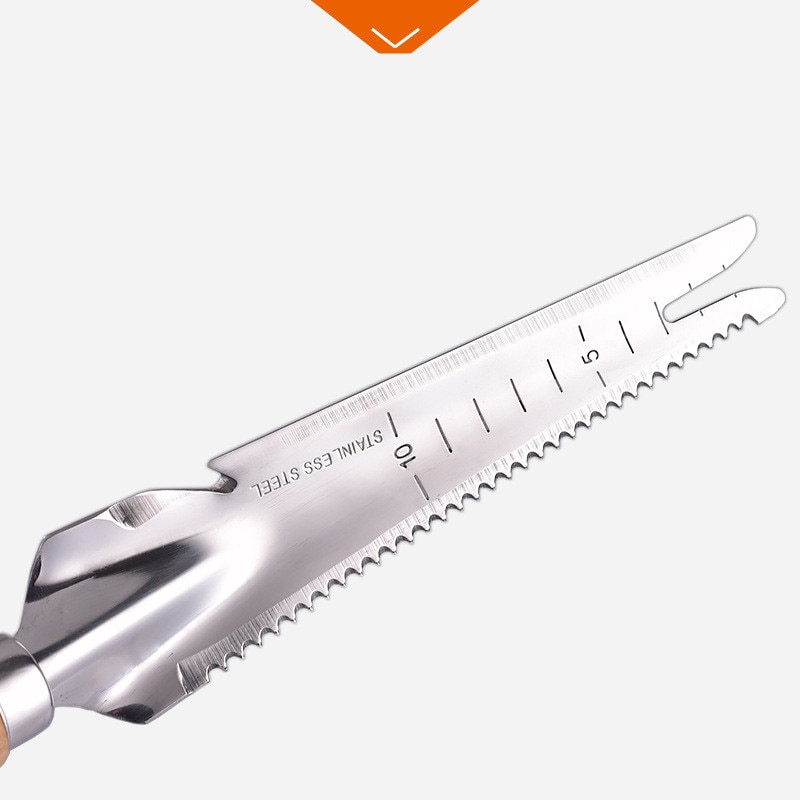 Stainless Steel Garden Shovel Spade Multi Tool Wood Handle Weeder With Sawtooth Ruler Digging Trowel Bonsai Farming Tool