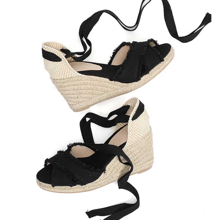 Zomer dames mode sleehak open teen sandalen hoge hak espadrille sandalen rok schoenen sleehak sleehakken: Black / 5.5