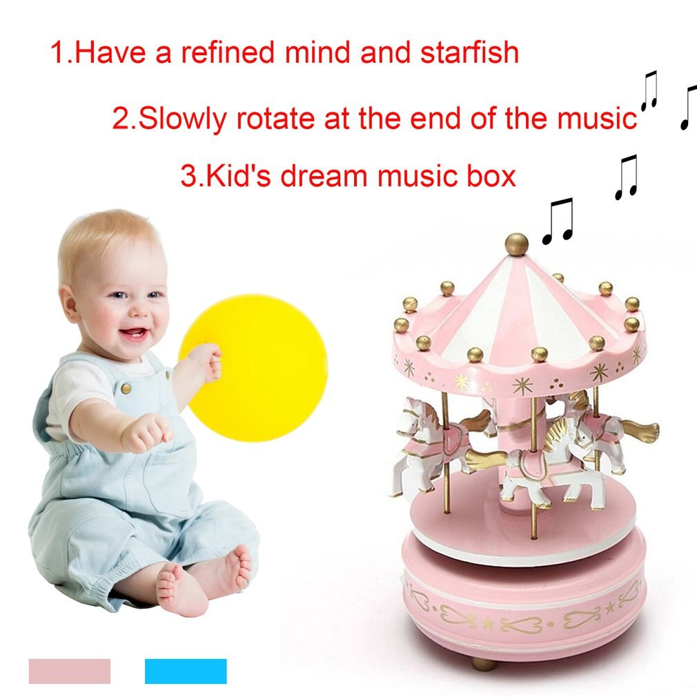 Caja de música de madera Merry-Go redonda para niños y bebés, juguete de decoración para el hogar, carrusel, caja de música, de Navidad, boda y cumpleaños