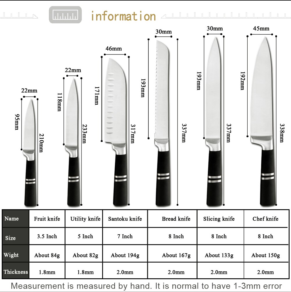 Sowoll Japanese Chef Kitchen Knives Set 8'' Bread Slicing 7'' Santoku 5'' Utility 3.5'' Paring Knfe Sushi Sashimi Accessory