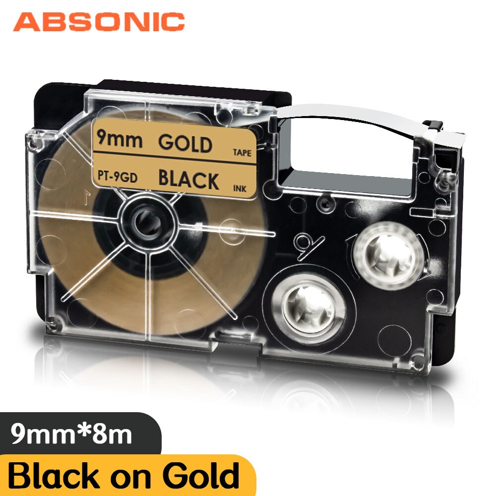 Absonic XR-9AGN biały na zielonym 9mm etykietowania taśma do obsługi Casio KL-60 KL-120 KL-130 KL750 KL780 KL820 KL-750KR KL-750B KL-750BA druku: Black on Gold