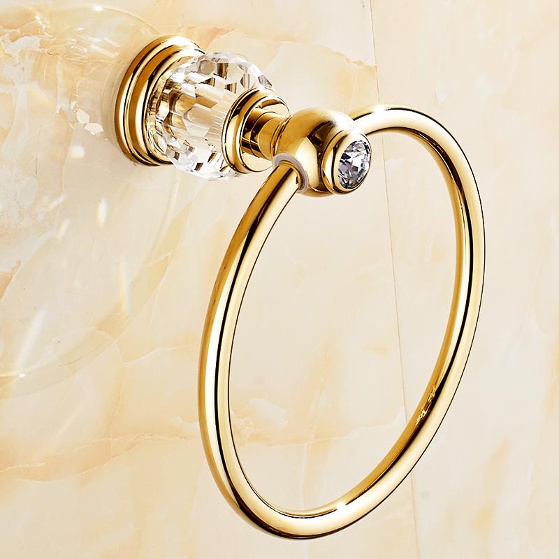 Solid Brass Crystal Bathroom Accessories Set Polish Finish Gold Bathroom Hardware Set Europe Antique Bathroom Products ST1: Towel Ring