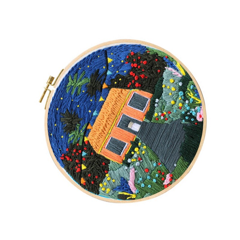 Diy pacote de materiais bordados artesanais céu estrelado cenário padrão 3d kits de ponto cruz bordado kits para iniciantes bordado