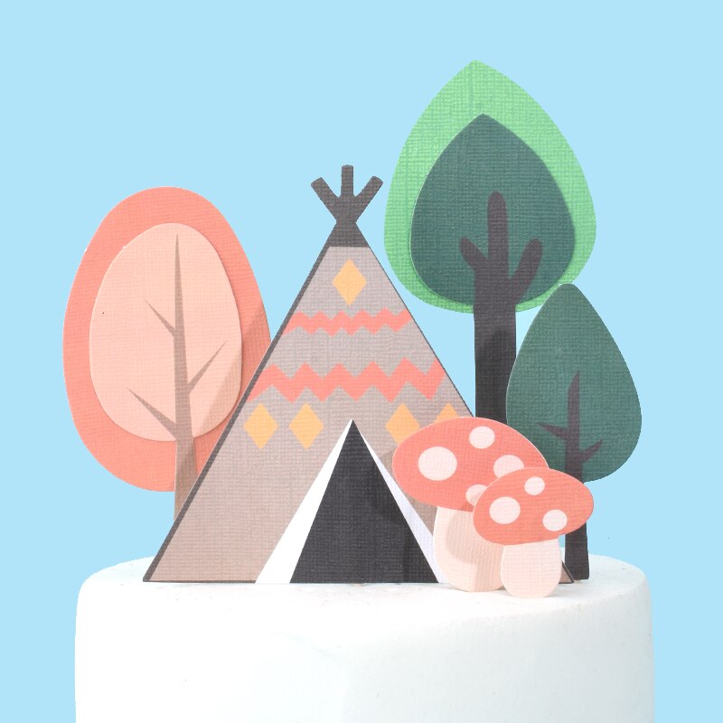 Cakelove 1pcs Party Cake Topper Cute Cartoon Animal Decor Ceramic Process Kids Baby Birthday Party Decoration Animals: mushroom tent set