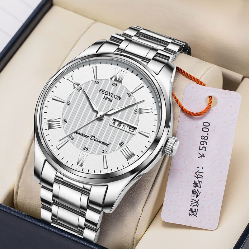 Montre mécanique suisse automatique pour hommes, luxe, or, Double calendrier lumineux, étanche, prix bas: WHITE