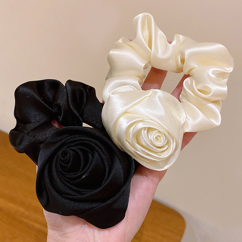 Cinta elástica para el cabello con flores rosas para mujer y niña, lazos de cuerda para el cabello, coleteros con flores, accesorios para el cabello