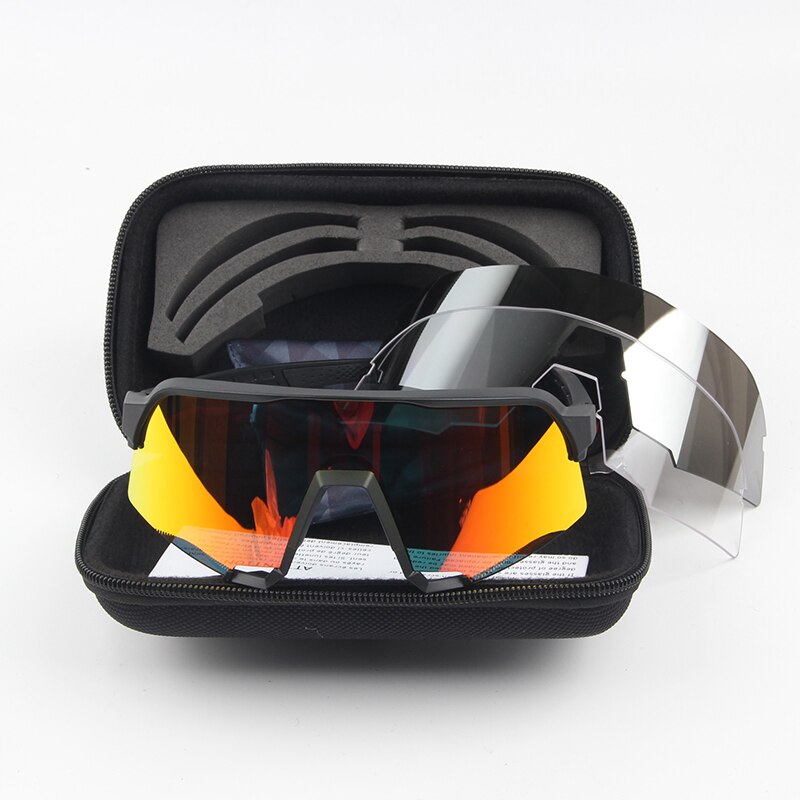 S3 Cycling sunglasses peter sagan Sports Bike Cycling Goggles Sunglasses UV400 Eyewear 3Lens bike accessories: S3black red