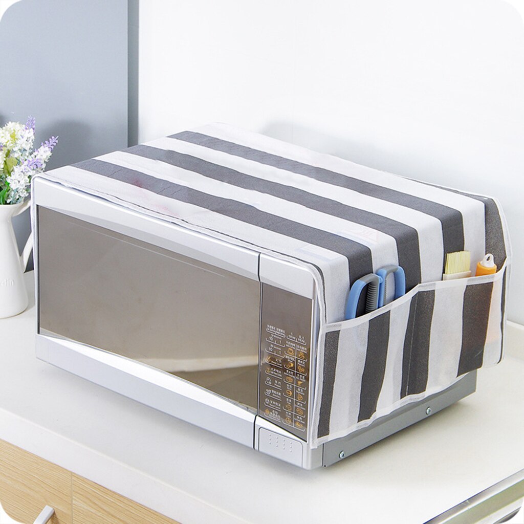 Waterproof Microwave Oven dust cover cloth With Pocket soft wear-resistant Microwave Dust Cover Kitchen Accessories: Gray stripes