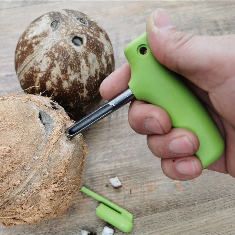 Coconut Opener Fruit Opener Double Ended Coconut Cutter With Wooden Handle Coconut Shell Knife Kitchen Gadget Opener Tool