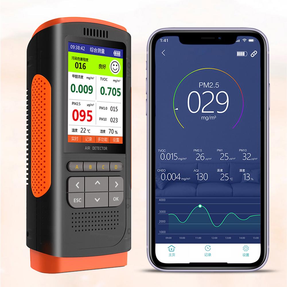 Air Monitor Portable Display Formaldehyde Detector Air Pollution Meter Micro Dust HCHO TVOC PM2.5/PM10 Tester 5V/1A